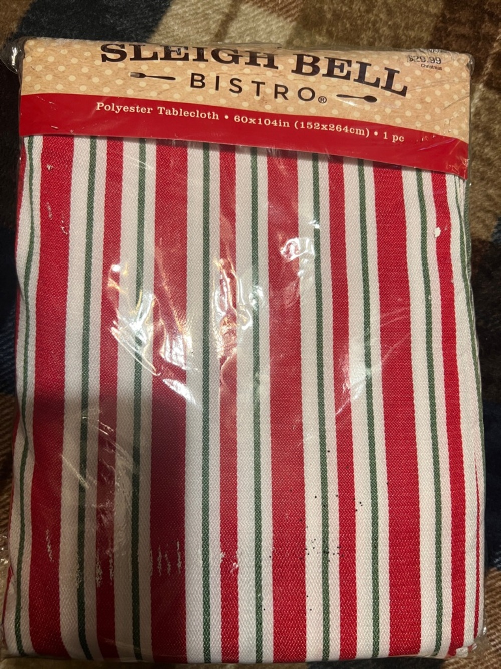 Sleigh Bell Bistro Red & White Stripe Polyester Tablecloth